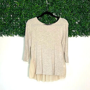 Anthropologie Pebble and Stone Oatmeal Button Back Chiffon Blouse Tunic Size S